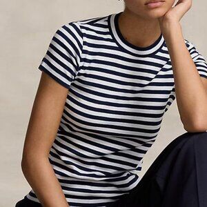 NWT Ralph Lauren Sport Women's Blue and White Striped Vintage Polo Shirt
